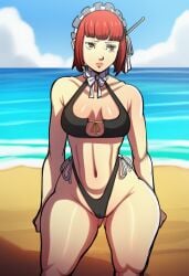 ai_assisted ai_generated beach bikini chidori_yoshino hair hair_ornament persona persona_3 persona_3_portable persona_3_reload red seasonedcum swimsuit
