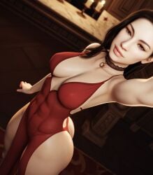 1girls 3d ai_generated ass big_ass big_breasts breasts brown_hair choker cleavage dress lindsey(oc) long_hair medium_breasts petite radnsad red_dress skinny solo solo_female solo_focus thick_ass thick_thighs