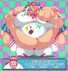 1girls aaronfly98 ankle_grab ass bbw belly belly_overhang breasts checkered_background disney disney_channel english_text fat female female_focus female_only food_stains giffany gravity_falls hips hyper hyper_ass hyper_breasts large_ass large_breasts obese obese_female overweight overweight_female pink_eyes pink_hair ribbon ribbon_in_hair school_uniform schoolgirl skirt slob socks stomach sweat sweating sweaty sweaty_body text thick_thighs thighs weight_gain wide_hips