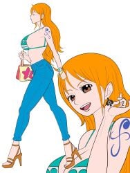 artist_request bikini_top edit female female_only nami nami_(one_piece) one_piece queen_of_spades side_view slim_waist solo white_background