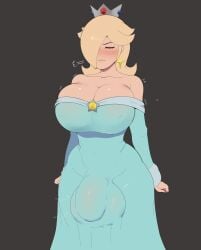 1futa balls blush breasts bulge bulge_through_clothing clothed clothing dress flaccid fully_clothed futa_only futanari g3mma hourglass_figure huge_balls huge_breasts huge_cock huge_hips human light-skinned_futanari mario_(series) penis princess_rosalina solo solo_futa standing tight_clothing voluptuous wide_hips