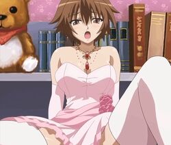 animated animated_gif breasts brother_and_sister brown_hair chinatsu_(swing_out_sisters) implied_sex incest medium_breasts pink_dress screencap screenshot spread_legs stitched swing_out_sisters tagme wedding_dress