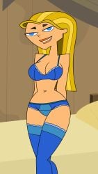 2d alternate_version_available big_breasts blonde_hair blue_eyes bra breasts ecchi lindsay_(tdi) long_hair looking_at_viewer panties pov thighhighs thighs tjlive5 total_drama_island underwear