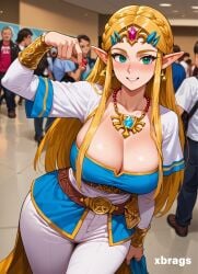 ai_generated big_breasts breasts cleavage cosplay curvy curvy_figure large_breasts light-skinned_female princess_zelda smile smiling smiling_at_viewer the_legend_of_zelda xbrags