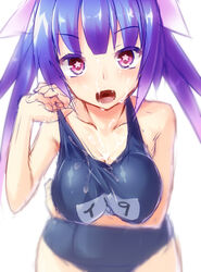 ayagi_daifuku bare_shoulders blurry cum cum_on_body cum_on_upper_body cute_fang depth_of_field facial female i-19_(kantai_collection) kantai_collection long_hair looking_at_viewer one-piece_swimsuit open_mouth purple_eyes purple_hair rough school_swimsuit sketch solo star star-shaped_pupils swimsuit symbol-shaped_pupils tied_hair twintails