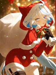 :p absurd_res ahoge ai_generated alternate_costume animal_hood bell black_gloves black_thighhighs blue_eyes blue_hair blurry blurry_background bow bowtie capelet christmas closed_mouth cowboy_shot cowlick dress drop-shaped_pupils female fur-trimmed_capelet fur-trimmed_dress fur-trimmed_hood fur_trim furina_(genshin_impact) garter_straps genshin_impact gloves green_bow green_bowtie hair_between_eyes heterochromia holding holding_sack hood hood_up hooded_capelet leaning_forward light_blue_hair long_hair long_sleeves looking_at_viewer ministro mismatched_pupils multicolored_hair neck_bell red_bow red_bowtie red_capelet red_dress red_hood sack santa_costume santa_dress sidelocks single_thighhigh smile solo standing streaked_hair striped_bow striped_bowtie thigh_strap thighhighs thighs tongue tongue_out two-tone_hair very_long_hair white_hair