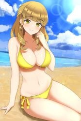 1girls adult adult_female arm_support ayato_utae bare_arms bare_belly bare_chest bare_hands bare_hips bare_legs bare_midriff bare_navel bare_shoulders bare_skin bare_thighs beach belly belly_button bikini bikini_bottom bikini_only bikini_top blue_background blue_sky blunt_bangs blush blush_face blushed_face blushing_face blushing_female breasts brown_eyebrows brown_hair brown_hair_female busty busty_female busty_girl cleavage clouds coast collarbone curvaceous curvaceous_body curvaceous_female curvaceous_figure curvaceous_hips curvaceous_thighs curvy curvy_body curvy_female curvy_figure curvy_hips curvy_thighs dolphin_wave dot_nose ear_piercing earrings elbows exposed_arms exposed_belly exposed_chest exposed_hips exposed_legs exposed_midriff exposed_navel exposed_shoulders exposed_skin exposed_thighs fair_skin female female_focus female_naked female_only fingernails fingers groin half_naked half_nude head_tilt high_resolution highres horizon hourglass_figure large_breasts lean_body lean_figure legs legs_closed legs_together light-skined_female light-skinned light-skinned_female light_skin light_skin_female light_skinned light_skinned_female long_hair looking_at_viewer mature mature_female midriff mole mole_under_eye naked naked_female naked_woman narrow_waist navel nude nude_female nudity ocean outdoor outdoor_nudity outdoors outside partially_naked pierced_ear sand sea seaside semi_nude shoulders side-tie_bikini sitting sky slender_body slender_waist slim_girl slim_waist smile smiley_face smiling smiling_at_viewer smooth_skin solo string_bikini surippa1010 swimsuit swimwear thick_thighs thighs thin_waist tilted_head upper_body v-line wide_hips yellow_bikini yellow_bikini_bottom yellow_bikini_top yellow_eyes yellow_eyes_female yellow_string_bikini yellow_swimsuit yellow_swimwear