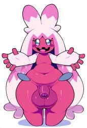 2025 ai_generated anthro balls big_balls blush flaccid foreskin front_view futa_only futanari generation_9_pokemon girly hellsonger hi_res humanoid_genitalia humanoid_penis looking_at_viewer male navel nintendo open_mouth penis pokemon pokemon_(species) simple_background slightly_chubby smile solo teapot_(body_type) thick_thighs tinkaton white_background wide_hips