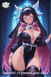 ai_assisted ai_generated bare_thighs big_breasts black_hair breasts closed_eyes closed_mouth columbina_(genshin_impact) comic curvy curvy_body curvy_female female female_focus female_only genshin_impact huge_breasts large_breasts long_hair moonwool_branch nun nun_outfit pelvic_curtain pink_hair seductive seductive_eyes seductive_look seductive_mouth seductive_pose seductive_smile smile smiling solo solo_female solo_focus talking talking_to_viewer thick_ass thick_thighs thighhighs thighs uncensored very_long_hair