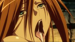 animated brown_hair female funikura green_eyes long_hair lost_worlds nyx_(queen's_blade) open_mouth oral queen's_blade sexually_suggestive tentacle