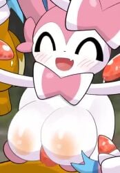 areola big_breasts boobjob breast_play breasts eevee eeveelution female generation_1_pokemon generation_6_pokemon group male male/female nintendo nipples no_sound paizuri pokemon pokemon_(species) sateco sex sylveon tagme titjob video