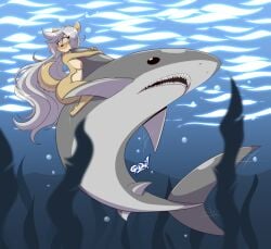 1girls barefoot breasts completely_nude completely_nude_female female female_only full_body long_hair mastergodai naked naked_female nude nude_female rascals shark solo solo_female sugar_(mastergodai) underwater