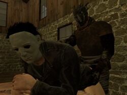 2boys anal crossover dead_by_daylight gay gay_sex halloween hand_on hand_on_back hip michael_myers sfm source_filmmaker the_wraith yaoi