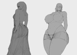 1girls curvy dress fully_clothed large_breasts menagerie monochrome sketch tagme thick_thighs