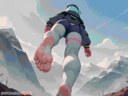 ai_generated barefoot cyberpunk:_edgerunners feet foot_fetish foot_focus from_below gigatsu grey_body pov_feet rebecca_(edgerunners) sole_female soles toes walking