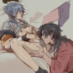 aoba_seragaki cunnilingus dramatical_murder female fondling fondling_breast koujaku male