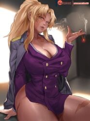 balalaika big_ass big_breasts black_lagoon dress fit_female kasai_x3 legs lejeanx3 russian_female scars_all_over smoking suit thick_thighs