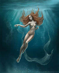 bubble female freediving long_hair mound_of_venus nipples nude original red_hair ribs swimming underwater veil water