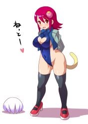 1girls 2021 blush bodysuit boob_window breasts cat_tail cleavage data_(mega_man) hair_ornament hips konno_tohiro mayl_sakurai mega_man mega_man_battle_network red_hair tagme thighhighs thighs wide_hips