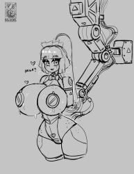 artificial_intelligence big_ass big_breasts black_and_white breasts_bigger_than_head cable cables haloowl happy hourglass_figure hyper_breasts lactating lactation leaking leaking_milk long_hair machine machine_girl machinery mechanical milk milk_maid no_arms no_legs no_limbs pasties piston ponytail robot robot_girl robot_humanoid smile smiling suspended suspended_in_midair suspension wide_hips wire wires