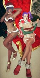 2girls bikini busty capcom christmas christmas_outfit dark-skinned_female dark_skin ecchi_fighties female female_focus female_only hourglass_figure italian italian_female light-skinned_female light_skin menat_(street_fighter) pinup pinup_pose rose_(street_fighter) street_fighter street_fighter_v tagme wide_hips