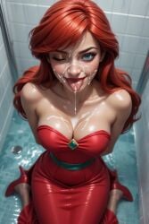 ai_generated ariel ariel_(the_little_mermaid) blowjob cum cum_on_face facial shower