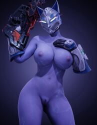 1girls armored_gloves awoken big_breasts breasts destiny_(game) destiny_2 faceless faceless_character faceless_female female female_only functionally_nude functionally_nude_female gloves guardian_(destiny) gun kitsune_mask large_breasts looking_at_viewer mask masked_female nipples nude nude_female pose purple_body purple_nipples purple_skin pussy ranged_weapon rifle solo solo_female that_one_spartan warlock_(destiny) weapon weapon_over_shoulder