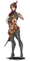 1futa arteria crotchless crotchless_clothes eye_patch fingerless_gloves full-length_portrait full_length futa_only futanari heels intersex intersex_only leather nail_polish nipple_piercing penis piercing pirate portrait semi-erect shirt_lift solo standing steampunk tattoo