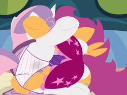 dtcx97 equine female friendship_is_magic fur hair hair_on_head horn horse mammal my_little_pony orange_fur pegasus pony purple_hair pussy pussy_juice scootaloo_(mlp) sweetie_belle_(mlp) two_tone_hair unicorn white_fur wings young yuri