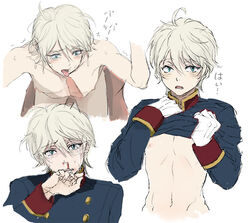 aldnoah.zero anal blonde_hair blood blue_eyes dahong fellatio green_eyes implied_sex nosebleed oral shirt_lift silver_hair slaine_troyard yaoi