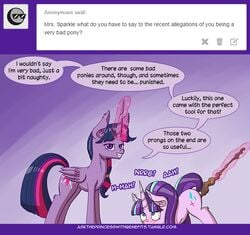 2015 alicorn anal anal_sex blush deusexequus english_text equine female friendship_is_magic furry furry_only horn mammal my_little_pony penetration polearm staff staff_of_sameness starlight_glimmer text twilight_sparkle_(mlp) unicorn url vaginal_penetration wings