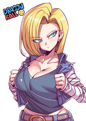 1girls android_18 blonde_hair blue_eyes dragon_ball female female_only pointy_chin solo tsuki_wani tsukiwani tukiwani