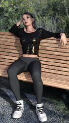 1futa 3d bench bulge bulge_through_clothing futanari sitting solo vivacious3d