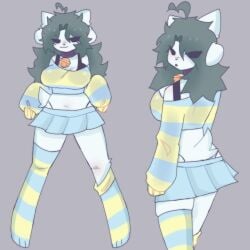 1girls belly belly_button big_ass big_breasts bra cat_ears cleavage clothed clothing collar female female_focus female_only huge_ass huge_breasts long_hair panties scentedpocky sexy_pose small_tail striped_bra striped_panties tail temmie temmie_(undertale) toby_fox undertale undertale_(series)