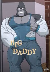 abs alley anthro ape biceps big_daddy_(sing) black_body black_fur blue_bottomwear blue_clothing blue_pants blue_shirt blue_tank_top blue_topwear bodyguard bottomwear brick_wall brown_eyes bulge bulge_focus bulge_fondling bulge_grab bulge_rubbing burglar clothed clothing cocky cocky_smile criminal crotch_fondling crotch_grab detailed_bulge dominant dominant_anthro dominant_male door english_text erection erection_under_bottomwear erection_under_clothing erection_under_pants fist fists_clenched fondling_penis fondling_self fur gang gangster genital_outline genitals gold_(metal) gold_jewelry gold_necklace gold_ring gorilla grope groping_bulge groping_crotch haplorhine illumination_entertainment jacket jewelry looking_at_viewer looking_down looking_down_at_viewer low-angle_view male mammal manly masturbation masturbation_through_clothing muscular muscular_anthro muscular_male nanbuskhan necklace open_clothing open_jacket open_topwear pants pecs penis penis_grab penis_outline presenting presenting_bulge presenting_penis primate propositioning removing_jacket robber rubbing_crotch rubbing_penis seducing_viewer seductive self_grope shirt sing_(movie) solo stroking_penis tank_top tenting text thick_arms thick_thighs thief thug topwear unzipped unzipped_clothing unzipped_jacket wall_(structure) white_clothing white_jacket white_topwear zipper