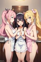 3girls ai_generated apron maid tagme