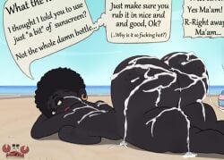 african african_female ass beach big_ass breasts bubble_butt cropped cropped_image cum cum_on_ass cum_on_body dark-skinned_female dark_skin dubious_consent excessive_cum mr_krabs nomad_reverse nude nude_female original original_character spongebob_squarepants very_dark_skin