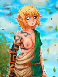 1girls bklo exposed_breasts hylian linkle rule_63 rule_63 tasteful_nudity tears_of_the_kingdom tunic