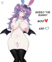 1girls animal_ears areolae bat_wings blue_eyes blue_hair blush breasts cottontail_(vtuber) female female_only female_pubic_hair heterochromia indie_virtual_youtuber large_breasts multicolored_hair nipples pubic_hair purple_eyes purple_hair pussy rabbit_ears revi_lewds solo symbol-shaped_pubic_hair thighhighs twitter_strip_game_(meme) vagina virtual_youtuber white_background wings