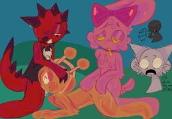 animal_humanoid cum fur furry incredibox_mod oren_(sprunki) pinki_(sprunki) raddy_(sprunki) scalie sprunki sucking_penis tagme threesome wenda_(sprunki)