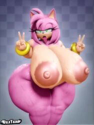 amy_rose animated anthro areola big_breasts breasts erect_nipples female genitals huge_breasts hyper hyper_breasts nipples no_sound nude peace_symbol pussy sega solo sonic_the_hedgehog_(series) tagme tongue tongue_out video video vulkyasha