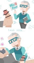 2boys accurate_art_style adult before_and_after book censored censored_penis clothed cum cumming english_text funny gay glasses heart_symbol istj masturbation mbti mc_sailor pointless_censoring simple_face unseen_male_face white_hair