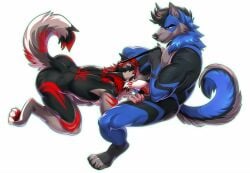 2022 all_fours anthro anthro_on_anthro anthro_penetrated anthro_penetrating anthro_penetrating_anthro ass barely_visible_genitalia barely_visible_penis black_body black_fur blue_body blue_fur canid canine canis duo fellatio fur genitals l-i-t-t-l-e_f-i-r-e leash male male/male male_penetrated male_penetrating male_penetrating_male mammal multicolored_body multicolored_fur muscular muscular_male oral penetration penile penis penis_in_mouth red_body red_fur sex slate_(thecomposingwolf) smile tongue tongue_out wolf