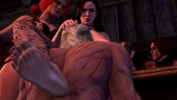 1boy 5girls assertive_female cunnilingus femdom geralt_of_rivia kneeling light-skinned_female light_skin longer_than_30_seconds multiple_girls obbi_mation tagme the_witcher_(series) triss_merigold video white_hair yennefer