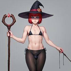 1male ai_generated blue_eyes boy femboy feminine_male gay otoko_no_ko pale-skinned_male red_hair self_upload short_hair simple_background tagme tomgirl voluptuous_male witch witch_hat witch_male