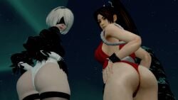 2girls garry's_mod mai_shiranui presenting_ass voluptuous_female yorha_2b