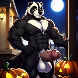 1boy 1furry 1male ai_generated animatronic animatronic_male anthro badger biceps big_balls big_penis black_fur blake_the_badger candougie european_badger fazbear_fanverse five_nights_at_freddy's frosting.ai furry furry_balls furry_male furry_only furry_penis gay gay_male halloween male male_focus male_only muscular muscular_male nude nude_male popgoes solo solo_focus solo_male yellow_eyes yellow_eyes_male