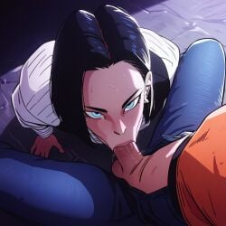 ai_generated android_17 blowjob deepthroat dragon_ball dragon_ball_z fellatio femboy gay male male/male penis sunshine17