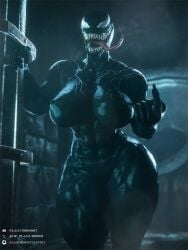 athletic_female big_breasts huge_breasts marvel monster_girl muscular muscular_female plague_of_humanity_(artist) she-venom spider-man_(series) symbiote tagme