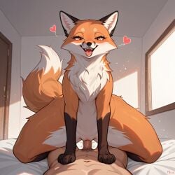 ai_generated cowgirl_position cowgirl_position feral feral_domination feral_penetrating fox human_on_feral small_waist vaginal_penetration wide_hips